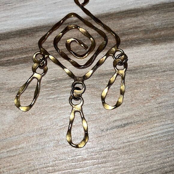 Egyptian Gold Tone Dangling Hammered Statement Necklace Collar Bib - Picture 2 of 11